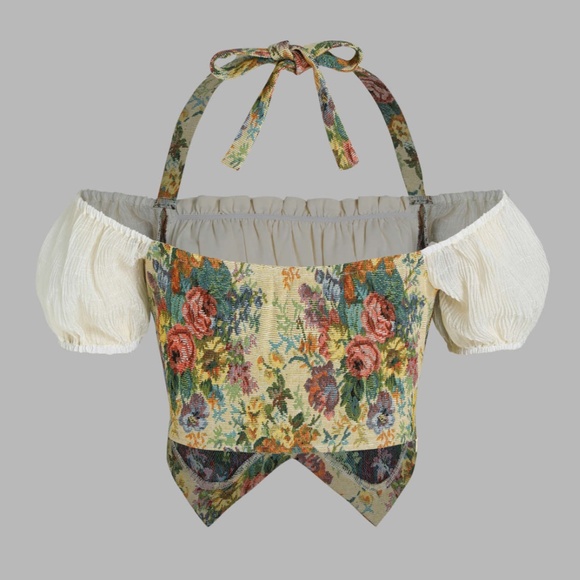 CIDER Jacquard Floral Halter Corset Top - Picture 12 of 12